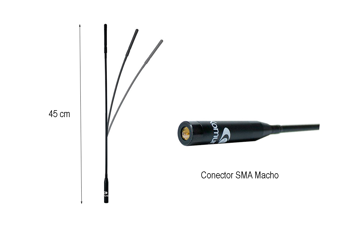 PWR-SRH-627-SMA macho Antena para walkies 50/144/430 MHz flexible 