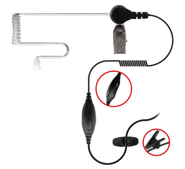 Nauzer PIN-40-M2. High quality tubular micro-earphone with VOX and PTT system. For MOTOROLA handhelds