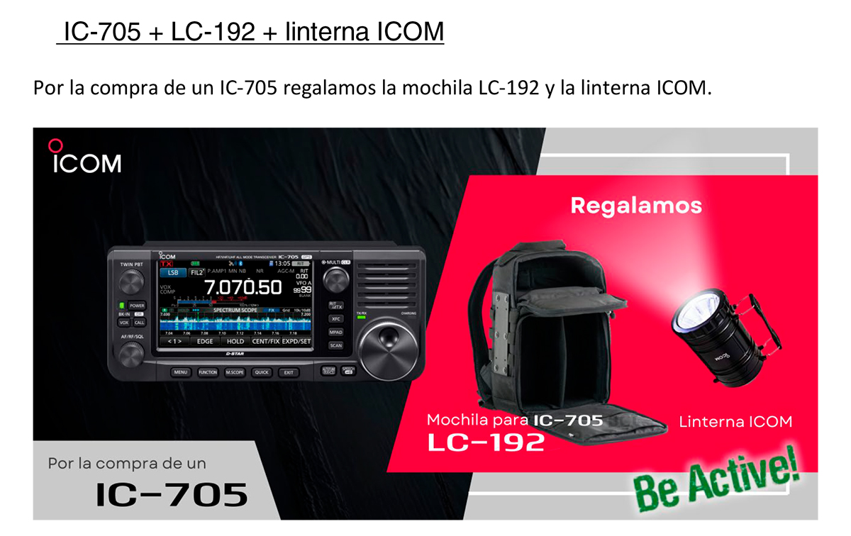 ICOM IC-705 Transceptor QRP base y portatil HF 50-144- 430MHz -GPS