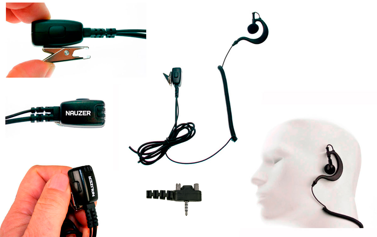 NAUZER PIN29Y2 Micro - Auricular orejera rizado con PTT