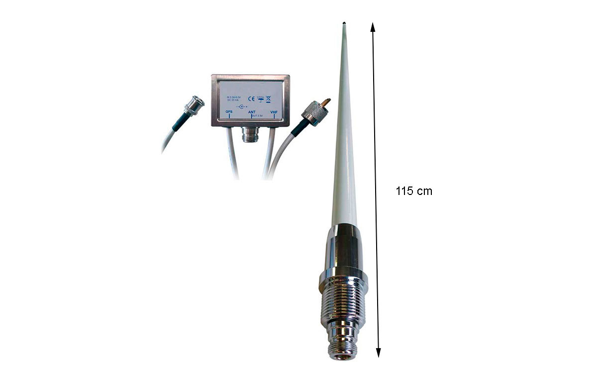 MIRMIDON SEA120VHFGPS Antenne marine VHF-AIS-GPS, fibre de verre avec