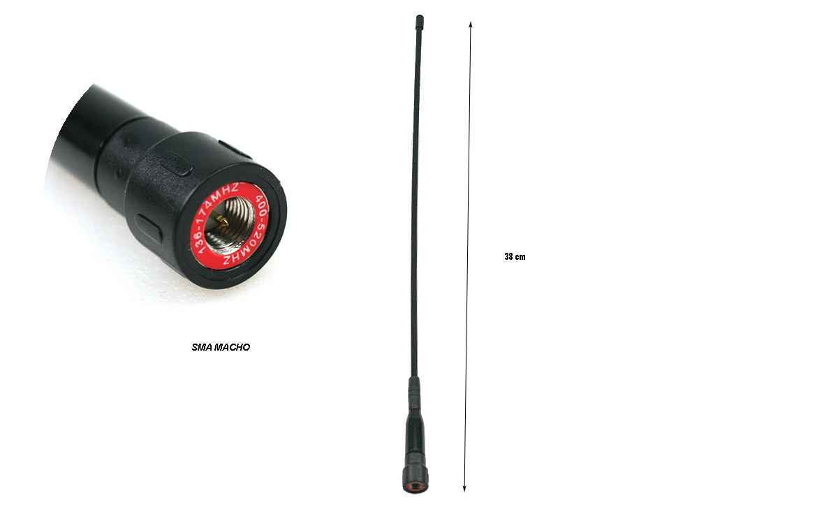 tla38-bibanda antena larga 38 cm. vhf/uhf conector sma macho