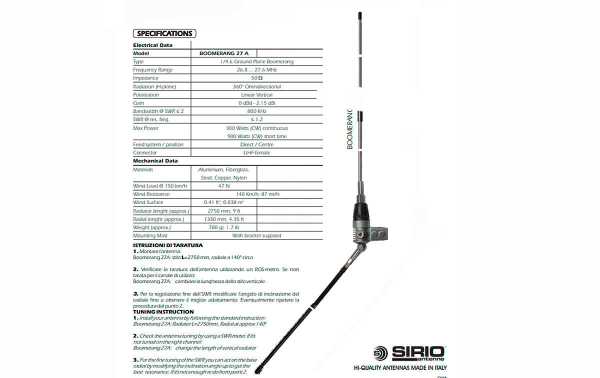 Antenne Sirio Boomerang 27A - Performance Exceptionnelle dans un Design  Compact