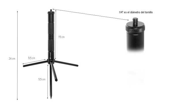 KOMUNICA PWR-MINI-TRIPOD Mini tripé de bolso com rosca universal