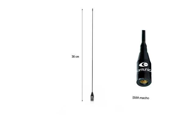 KOMUNICA PWR-SRH-536 Walkie Antenna VHF-UHF + RX, 36cm, SMA MALE