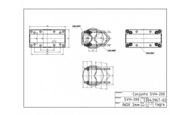 TAGRA SVH-200 Double mast clamp up to 45 mm. Stainless steel